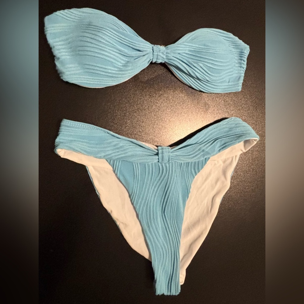 Blue Textured Bikini Set